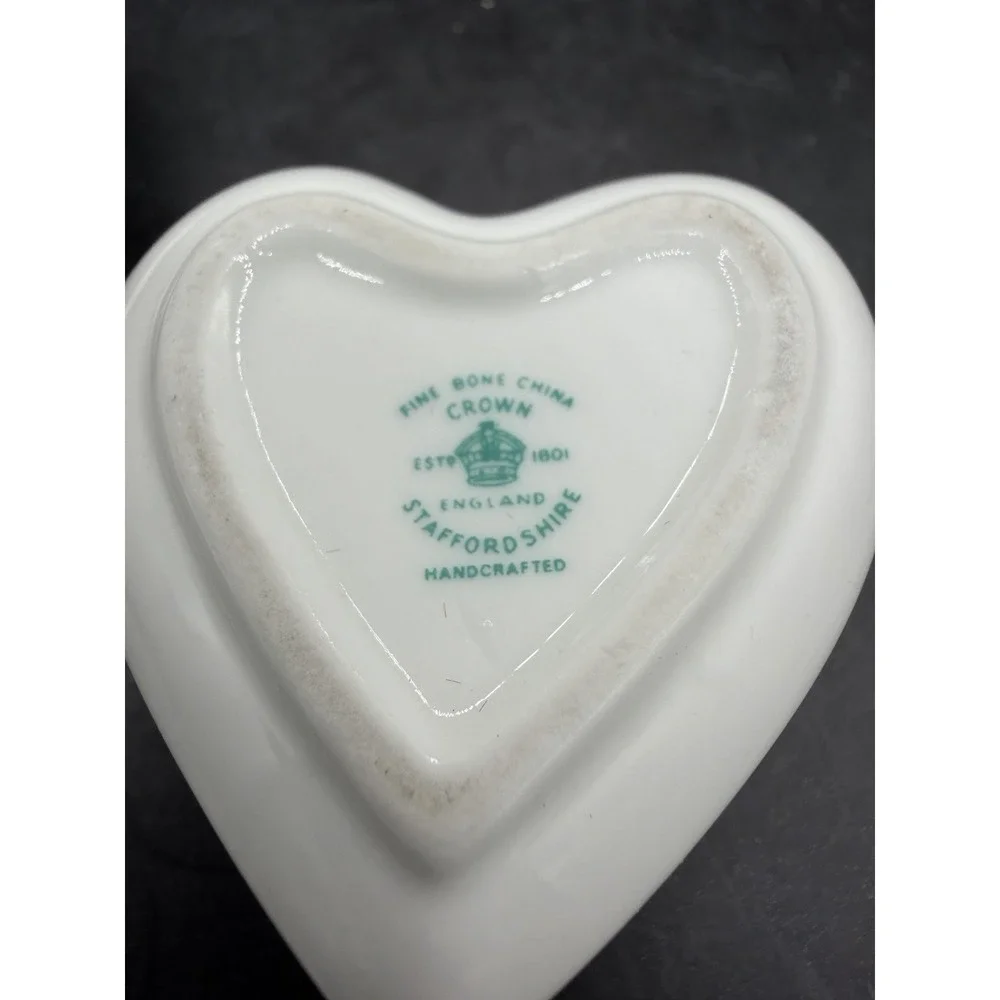 👑❤️ Staffordshire Crown Heart-Shaped Trinket Box with 3D Rose 🌹✨